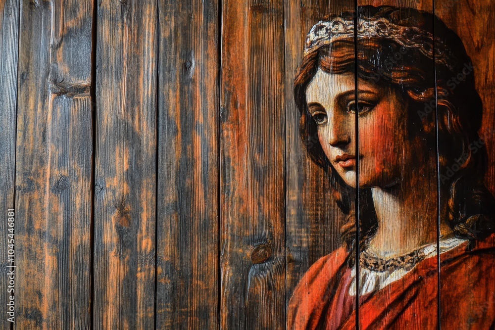 Naklejka premium Dark wood lath wall with horizontal slats, highlighting the deep grain patterns. The rich tones provide a cozy, nature-inspired background.