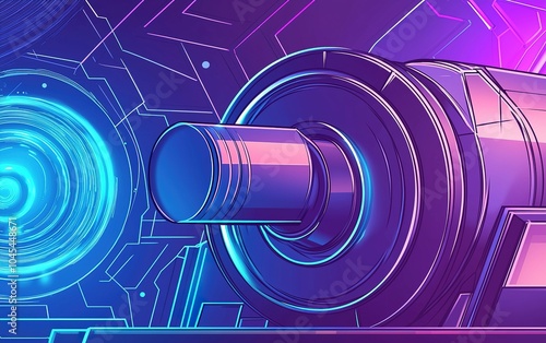 Futuristic cylindrical device design with abstract technology patterns and vibrant light effects