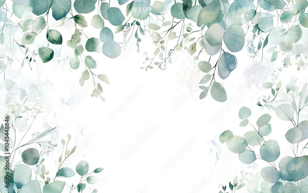 A serene background featuring delicate green leaves and foliage with a soft, white center ideal for invitations or announcements A serene background featuring delicate green leaves and foliage with a soft, white center ideal for invitations or announcements