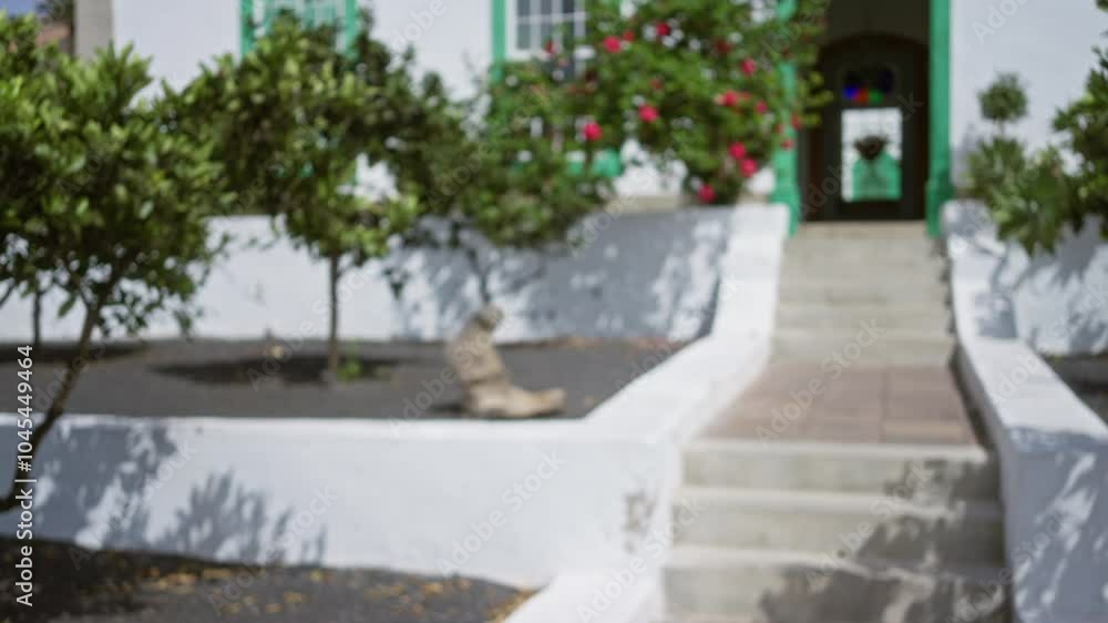 Blurred outdoor scene in lanzarote, canary islands, with defocused garden pathway and greenery in the background, capturing the essence of an out-of-focus spanish landscape. Blurred outdoor scene in lanzarote, canary islands, with defocused garden pathway and greenery in the background, capturing the essence of an out-of-focus spanish landscape.