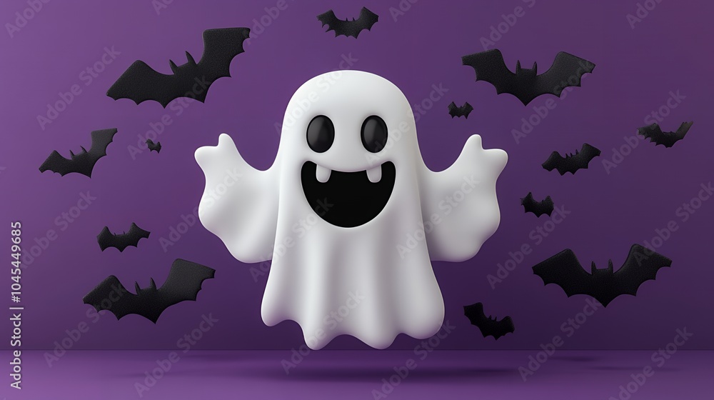 Obraz premium A friendly ghost with bats flying around