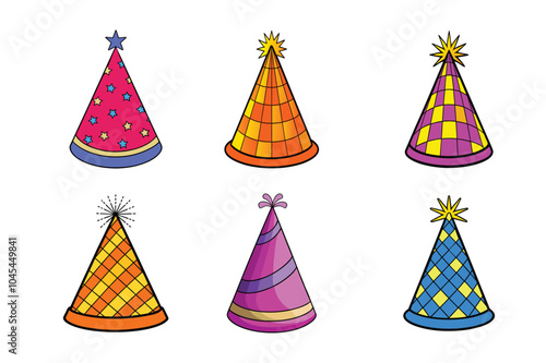 Festive Party Hat Set – Colorful and Decorative Headwear in Vector Illustration