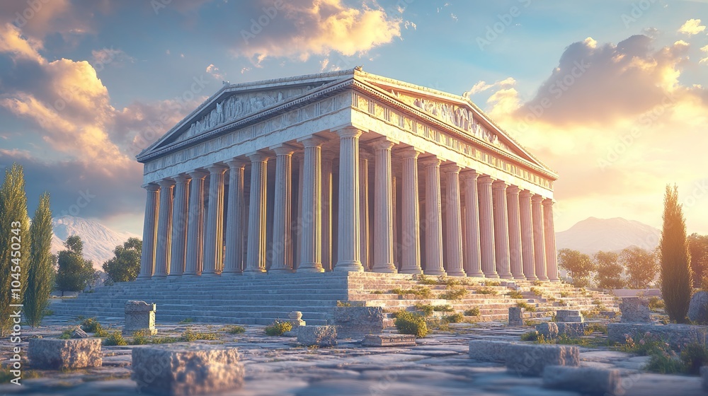 Obraz premium Greek temple ancient mountain scenic view historical beautiful scene picture