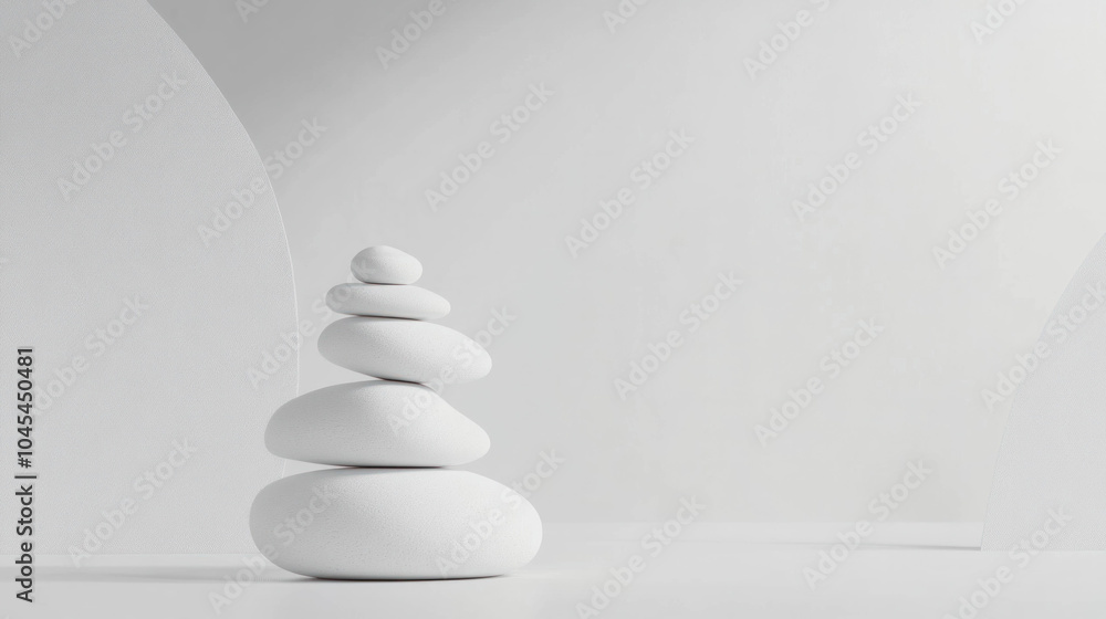 Fototapeta premium stack of smooth pebbles symbolizes balance and tranquility in minimalist setting