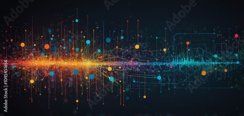 Big data flow technology and data science illustration concept. Concept of data research, data mining, business analytics, querying, analysing and visualizing complex information