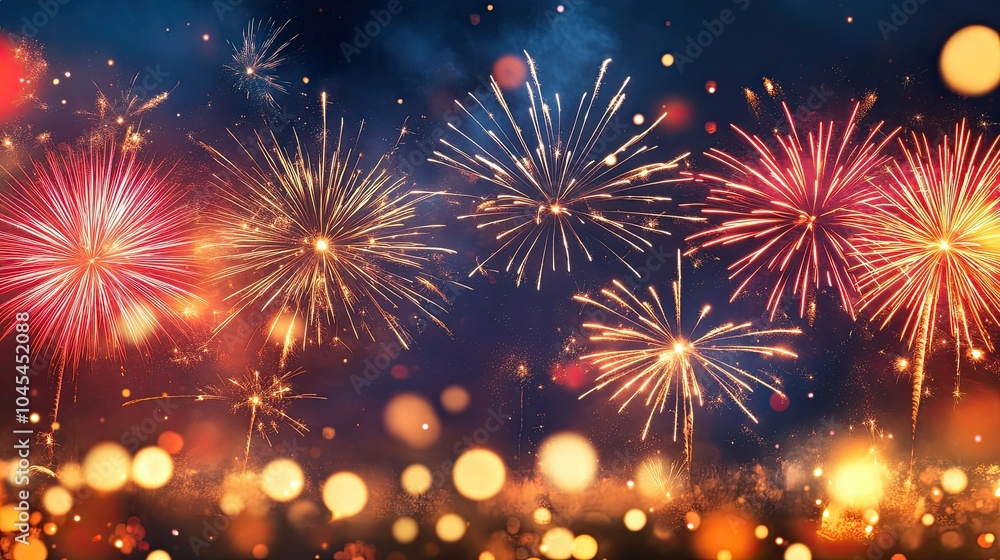 Fireworks explode above a South Asian river, celebrating the night with bright colors and copy space Fireworks explode above a South Asian river, celebrating the night with bright colors and copy space