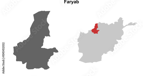 Faryab province blank outline map set photo