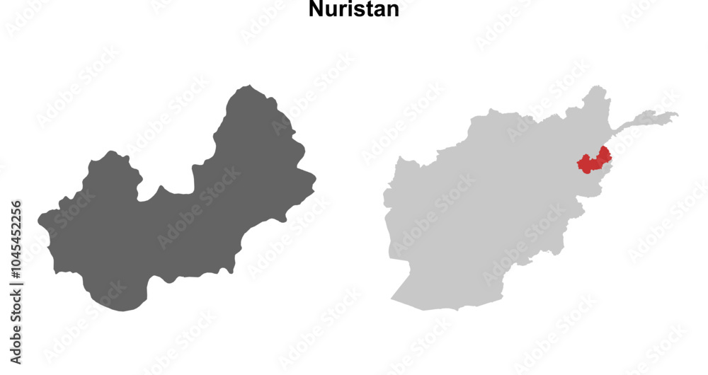 Nuristan province blank outline map set Nuristan province blank outline map set