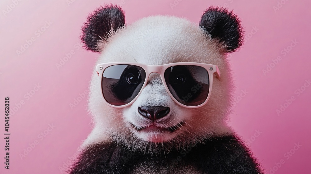 Panda Wearing Sunglasses Against Pink Background Panda Wearing Sunglasses Against Pink Background