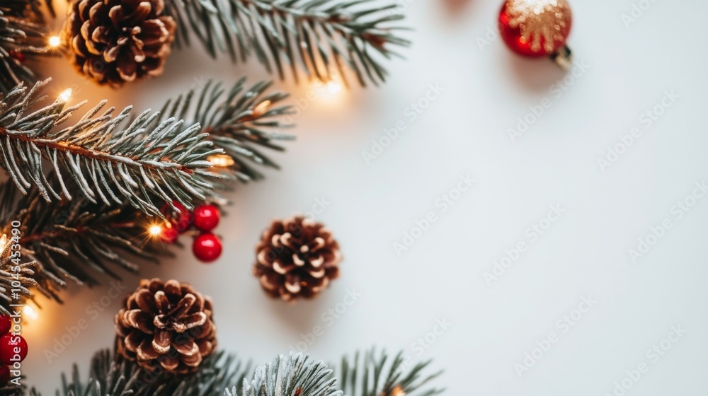 Festive Christmas tree adorned with pine cones and red berries Festive Christmas tree adorned with pine cones and red berries