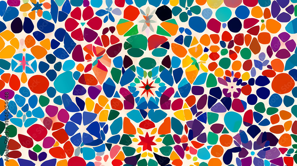 A colorful pattern of repeating geometric shapes, including hexagons, diamonds, and stars, in a kaleidoscope of bright colors. Kaleidoscope Pattern. Illustration A colorful pattern of repeating geometric shapes, including hexagons, diamonds, and stars, in a kaleidoscope of bright colors. Kaleidoscope Pattern. Illustration