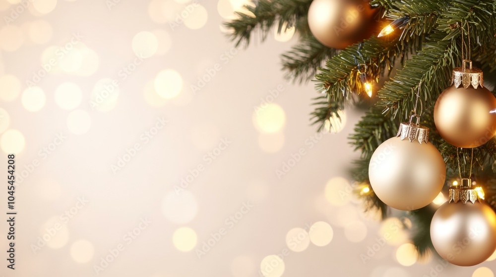 Christmas tree decorated with golden baubles Christmas tree decorated with golden baubles