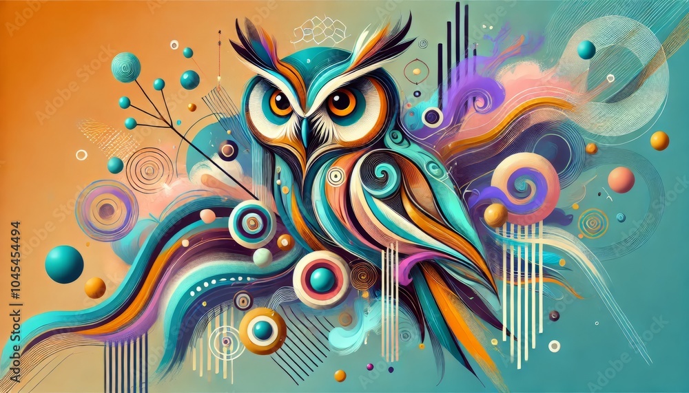 Abstract Owl with Colorful Swirls and Geometric Shapes Abstract Owl with Colorful Swirls and Geometric Shapes