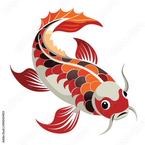 koi fish colorful vector  illustration Isolated white background.