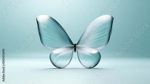 Elegant, translucent butterfly with delicate wings on a soft blue background