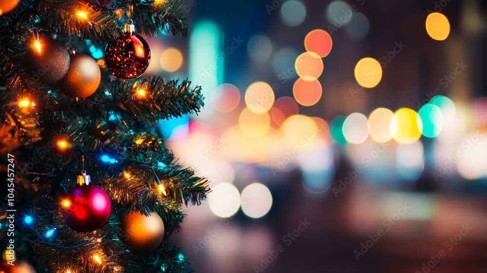Festive Christmas tree with glowing lights Festive Christmas tree with glowing lights