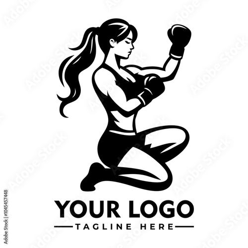 Female boxer wearing gloves and athletic wear vector logo Female boxer in athletic wear and gloves. Suitable for sports, fitness, and empowerment concepts in marketing materials, websites, and article