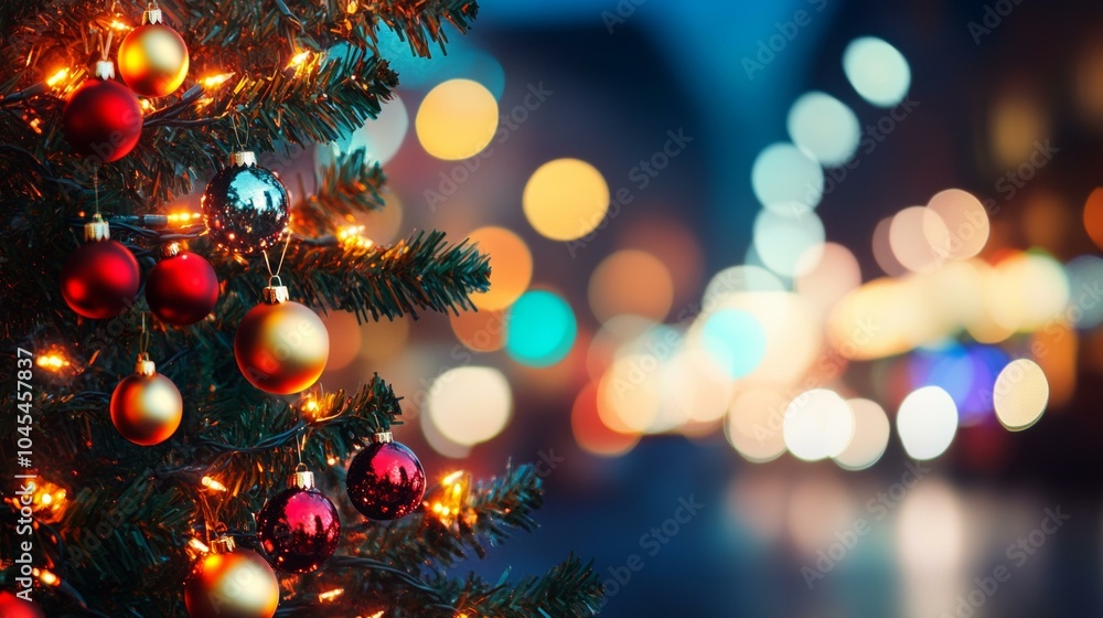 Festive Christmas tree with glowing lights Festive Christmas tree with glowing lights