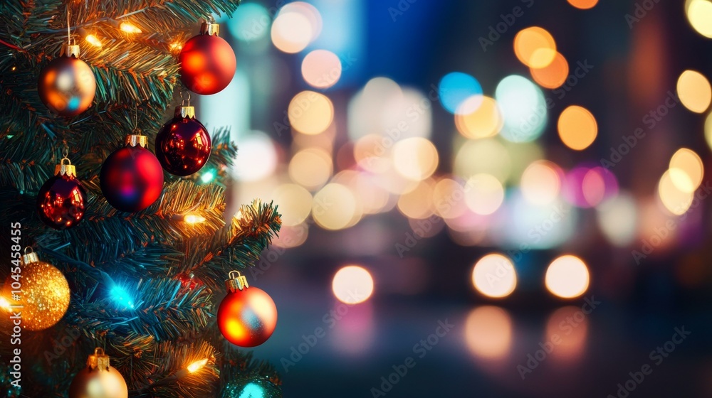 Festive Christmas tree with glowing lights Festive Christmas tree with glowing lights