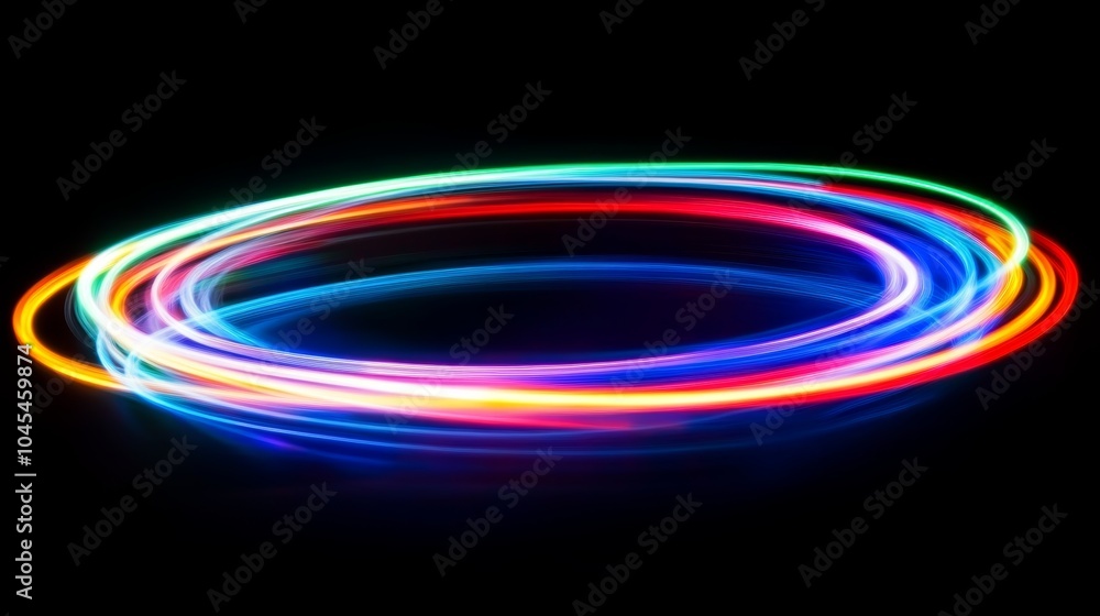 Abstract Colorful Light Trails in Circular Motion on Black Background Abstract Colorful Light Trails in Circular Motion on Black Background