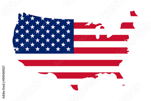 Vector illustration of United States flag in United States map shape on transparent background