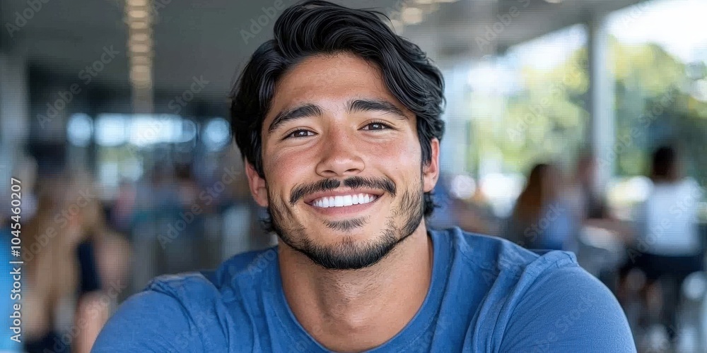 Fototapeta premium Happy Hispanic College Student Smiling in Library