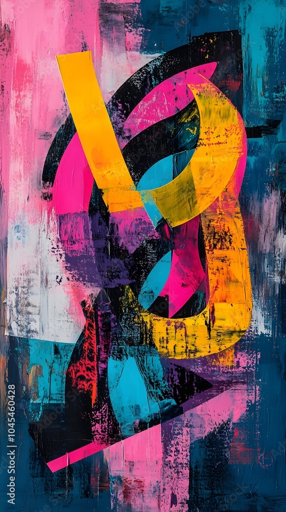 Fototapeta premium Multicolor Painting, Geometric Shapes, Abstract Image, Texture, Pattern Background, Wallpaper, Cover and Screen for Smartphone, PC, Laptop, 9:16 and 16:9 Format