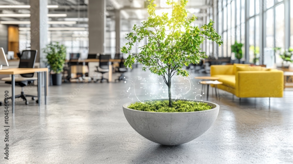 Inspiring Modern Office Space with Potted Tree Centerpiece Inspiring Modern Office Space with Potted Tree Centerpiece