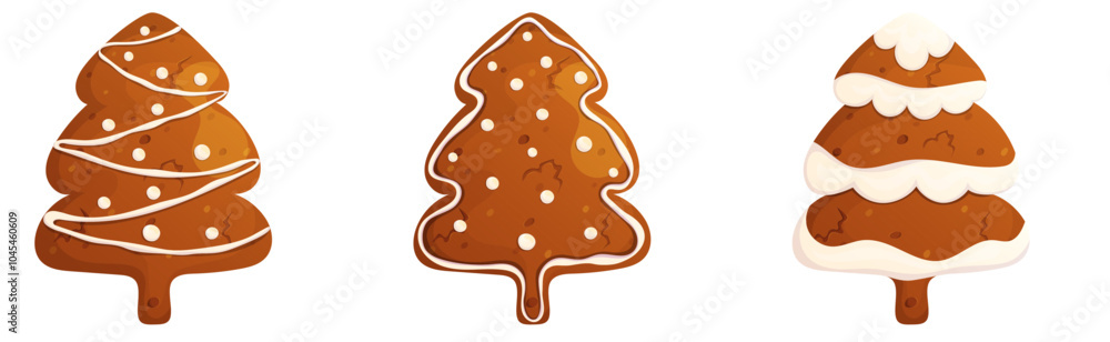 Gingerbread in the shape of a Christmas tree isolated. Happy holidays sweet cookies set. Gingerbread in the shape of a Christmas tree isolated. Happy holidays sweet cookies set.