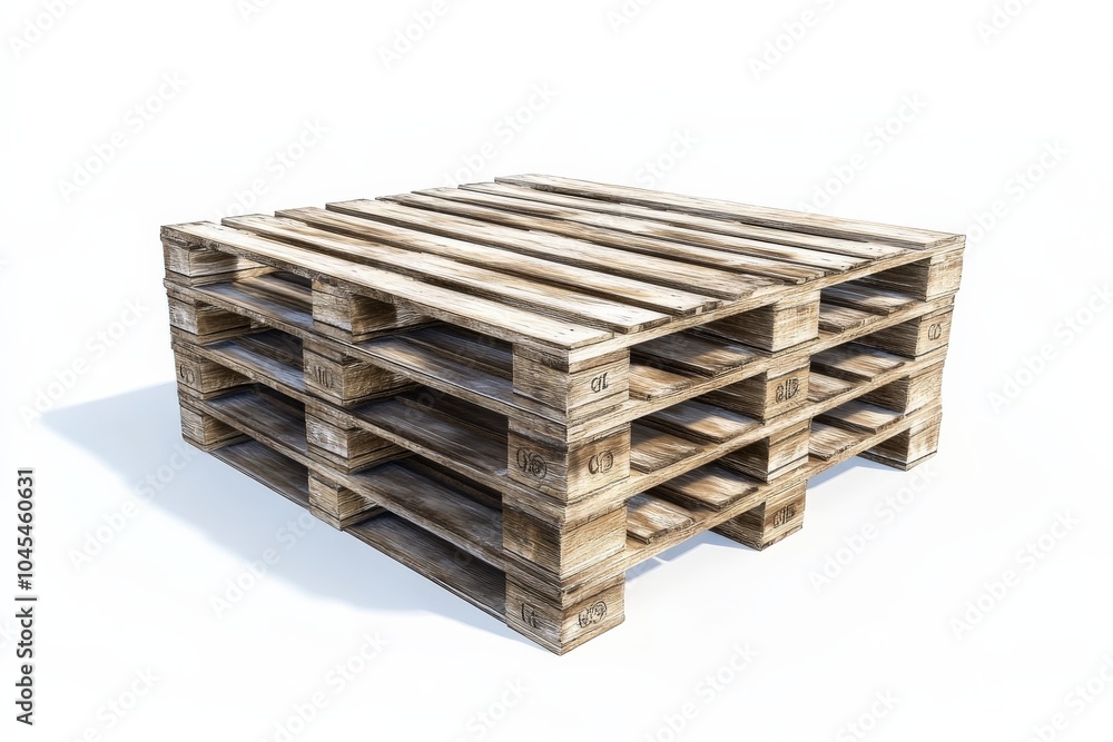 Wood Pallet Stack. Empty Wooden Shipping Cargo on White Background. 3D Illustration Wood Pallet Stack. Empty Wooden Shipping Cargo on White Background. 3D Illustration