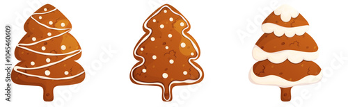 Gingerbread in the shape of a Christmas tree isolated. Happy holidays sweet cookies set.