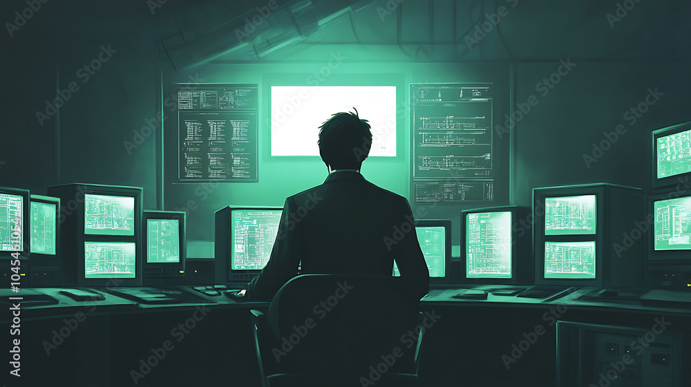 logistics manager overseeing operations in high tech control room, surrounded by multiple screens displaying data and analytics. atmosphere is focused and intense, highlighting importance of logistics manager overseeing operations in high tech control room, surrounded by multiple screens displaying data and analytics. atmosphere is focused and intense, highlighting importance of