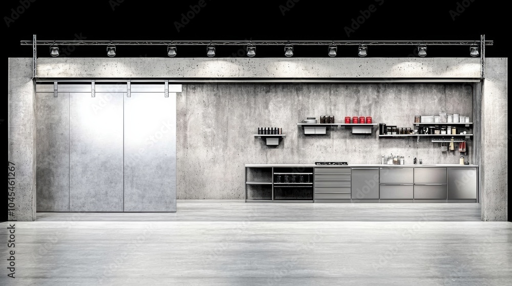 Obraz premium Sleek and Organized Modern Kitchen Interior with Minimalist Decor and Appliances