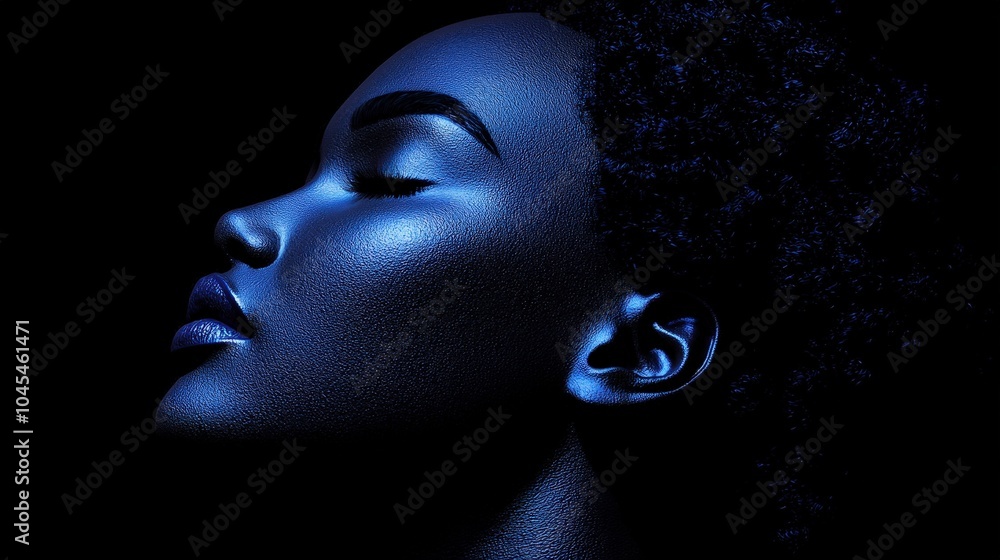 Spiritual Black Woman Portrait with Blue Light Beauty Empowerment Inner Peace Glow Spiritual Black Woman Portrait with Blue Light Beauty Empowerment Inner Peace Glow