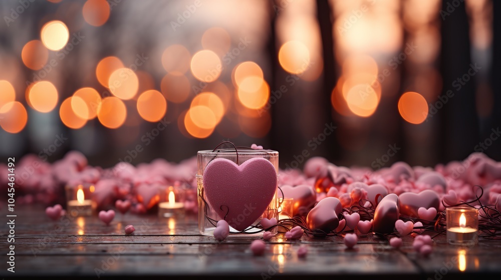Valentines background with table and bokeh. Love red background Valentines background with table and bokeh. Love red background