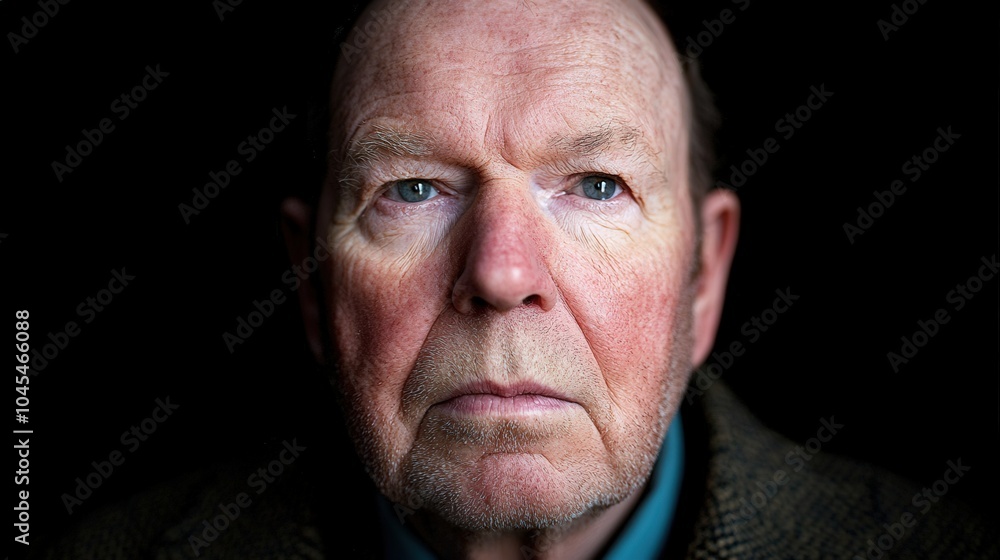 Close up Portrait of a Serious Elderly Man with Blue Eyes Close up Portrait of a Serious Elderly Man with Blue Eyes