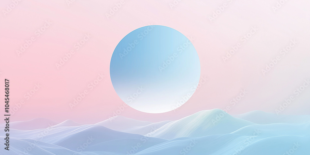 Minimalist pastel landscape with circle floating above mountains Minimalist pastel landscape with circle floating above mountains