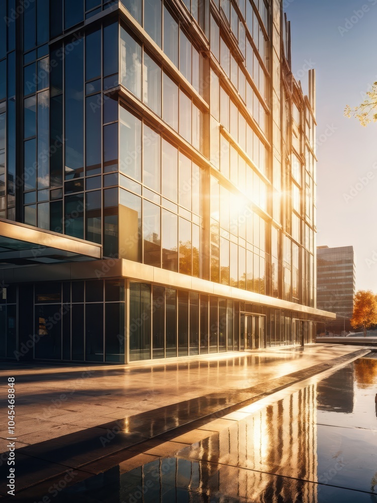 Modern building reflecting sunlight, showcasing sleek architecture and urban design. Modern building reflecting sunlight, showcasing sleek architecture and urban design.
