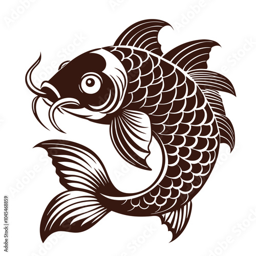 koi fish vector silhouette illustration Isolated white background.