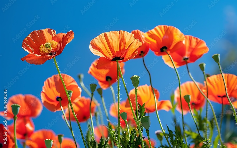 Obraz premium Red poppies on a background of the blue sky in spring