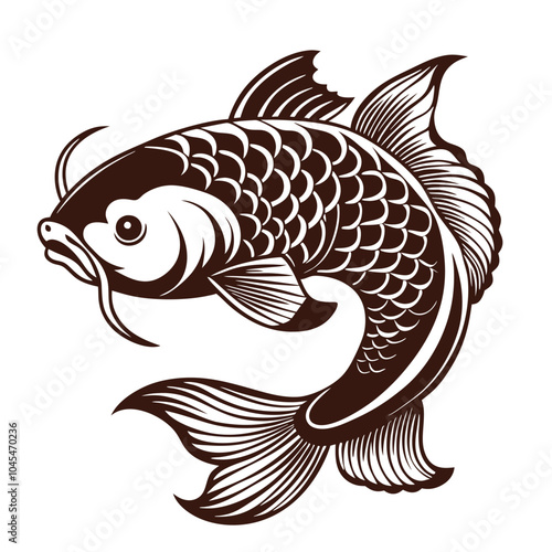 koi fish vector silhouette illustration Isolated white background.