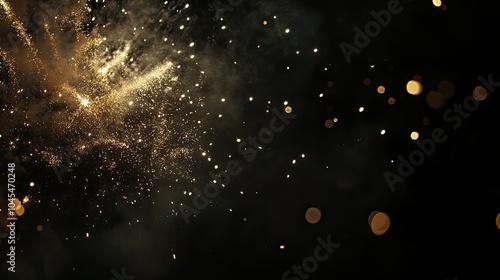 Glorious fireworks shower the night sky with bright sparks and trails. Room for text in the dark sky