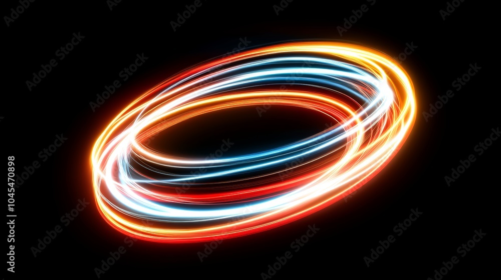 Abstract Circular Light Trails Red Blue White Glow on Black Background Abstract Circular Light Trails Red Blue White Glow on Black Background