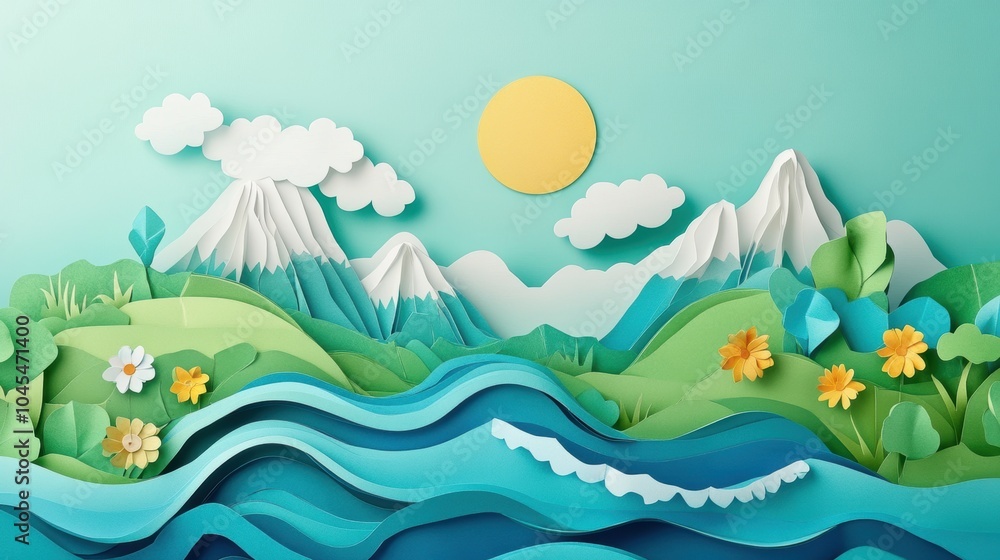 Obraz premium Ecology and world water day, Saving water and world Environment day, environmental protection and save earth water, Paper art
