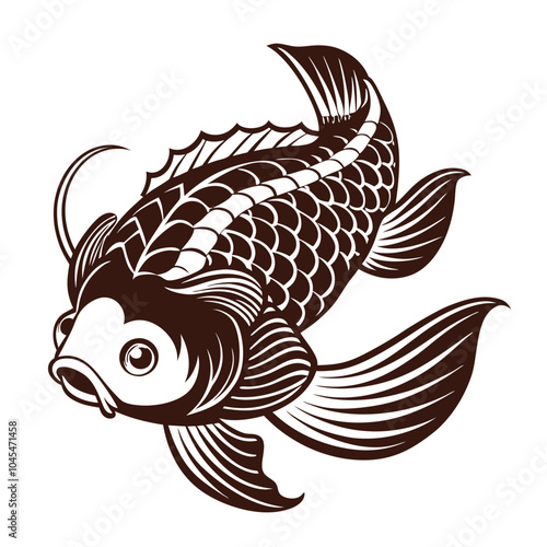 koi fish vector silhouette illustration Isolated white background.