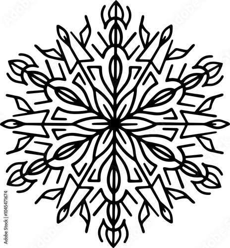 Abstract snow flake, line art pattern flake Christmas decorative design element. 