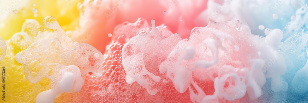 Fototapeta premium Vibrant foam in soft pastel colors: joyful abstract texture with bubbles