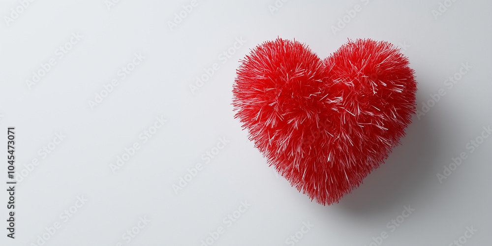 Red heart made of fur lying on white background Red heart made of fur lying on white background