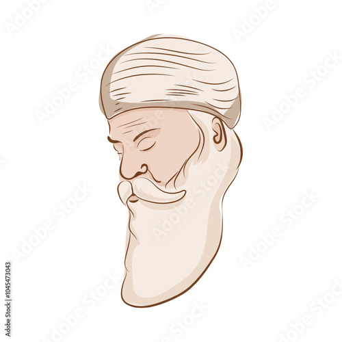 Vector illustration of Guru Nanak portrait on transparent background