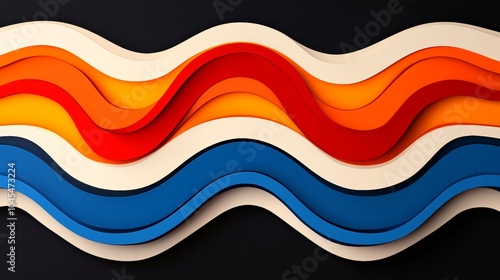 Abstract Wavy Pattern with Blue Red Orange and White Colors